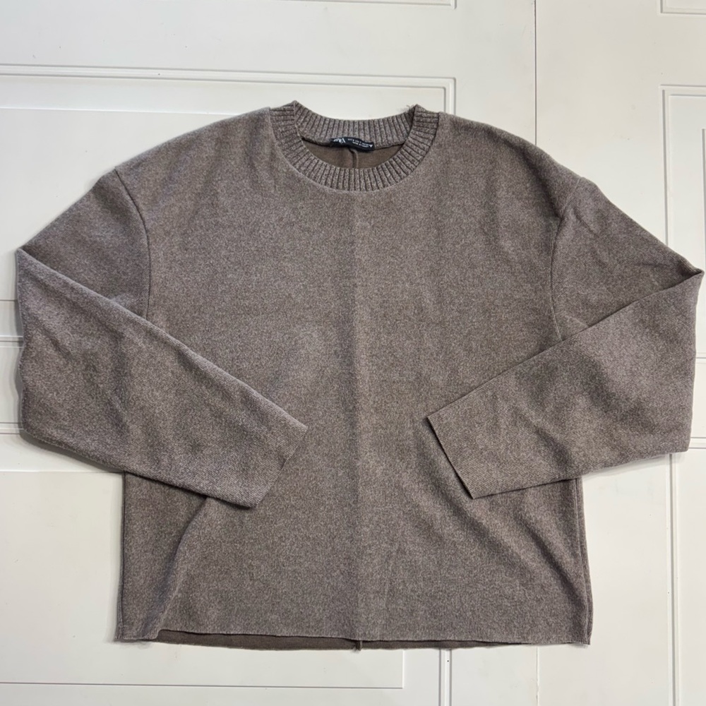 Zara Raw Hem Raw Sleeve Brown Soft Sweater Size Small S - Picture 1 of 5